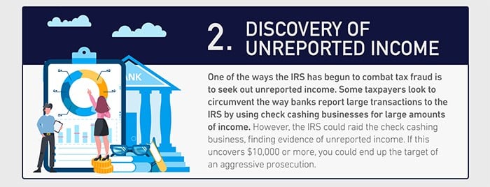 Discovery of unreported income can trigger an irs tax audit.