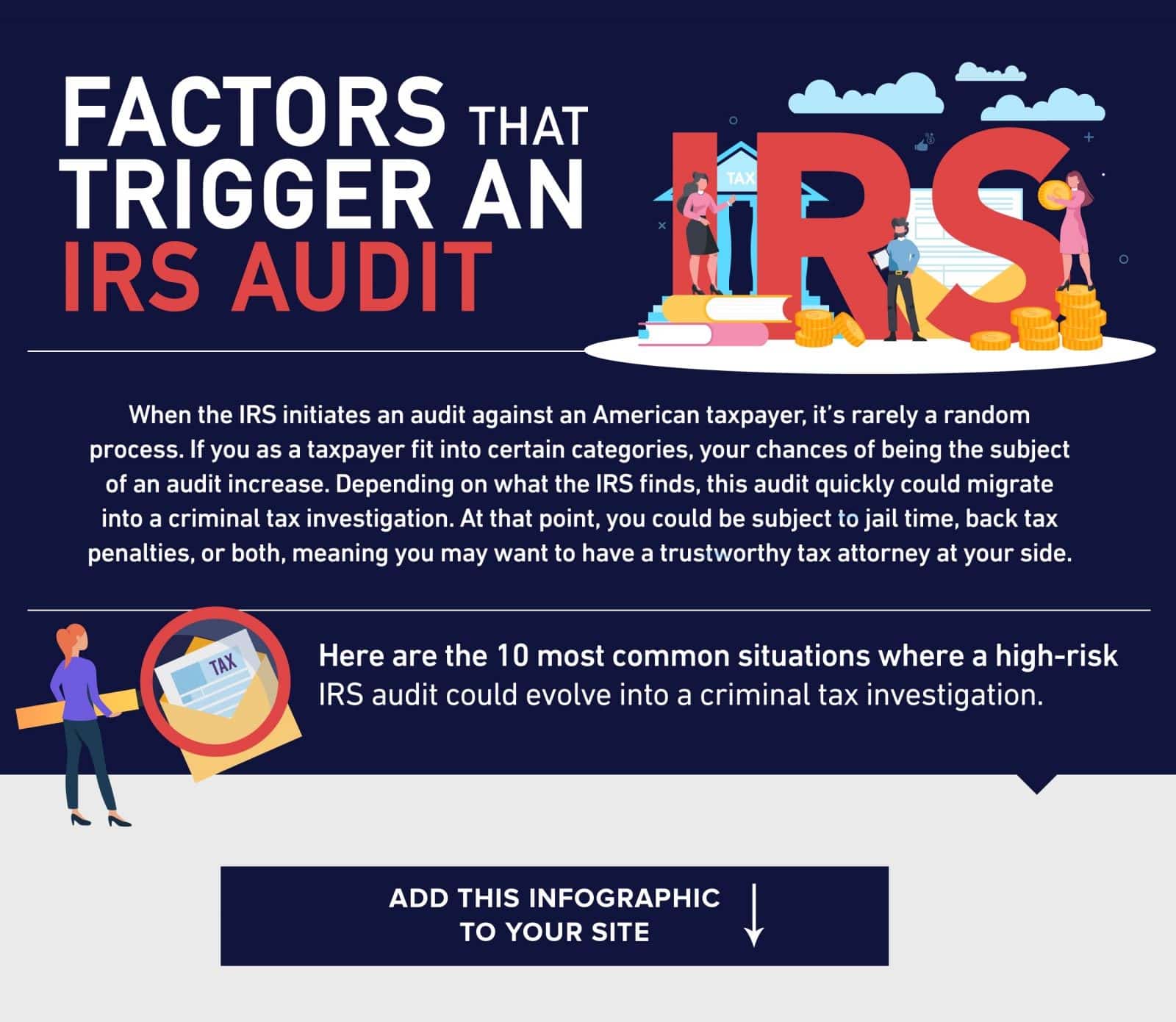Factors that trigger an IRS audit infographic header