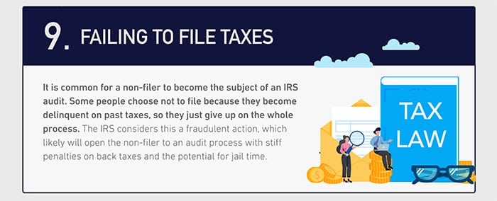 Failing to file taxes can trigger an IRS tax audit.